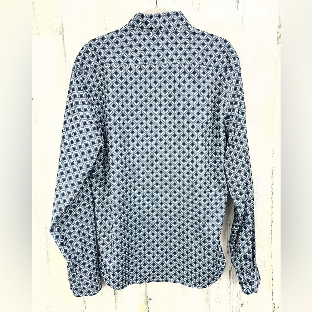 Consequence Mens Long Sleeve Button Down Dress Shirt Navy White Diamond Tile - Picture 6 of 8